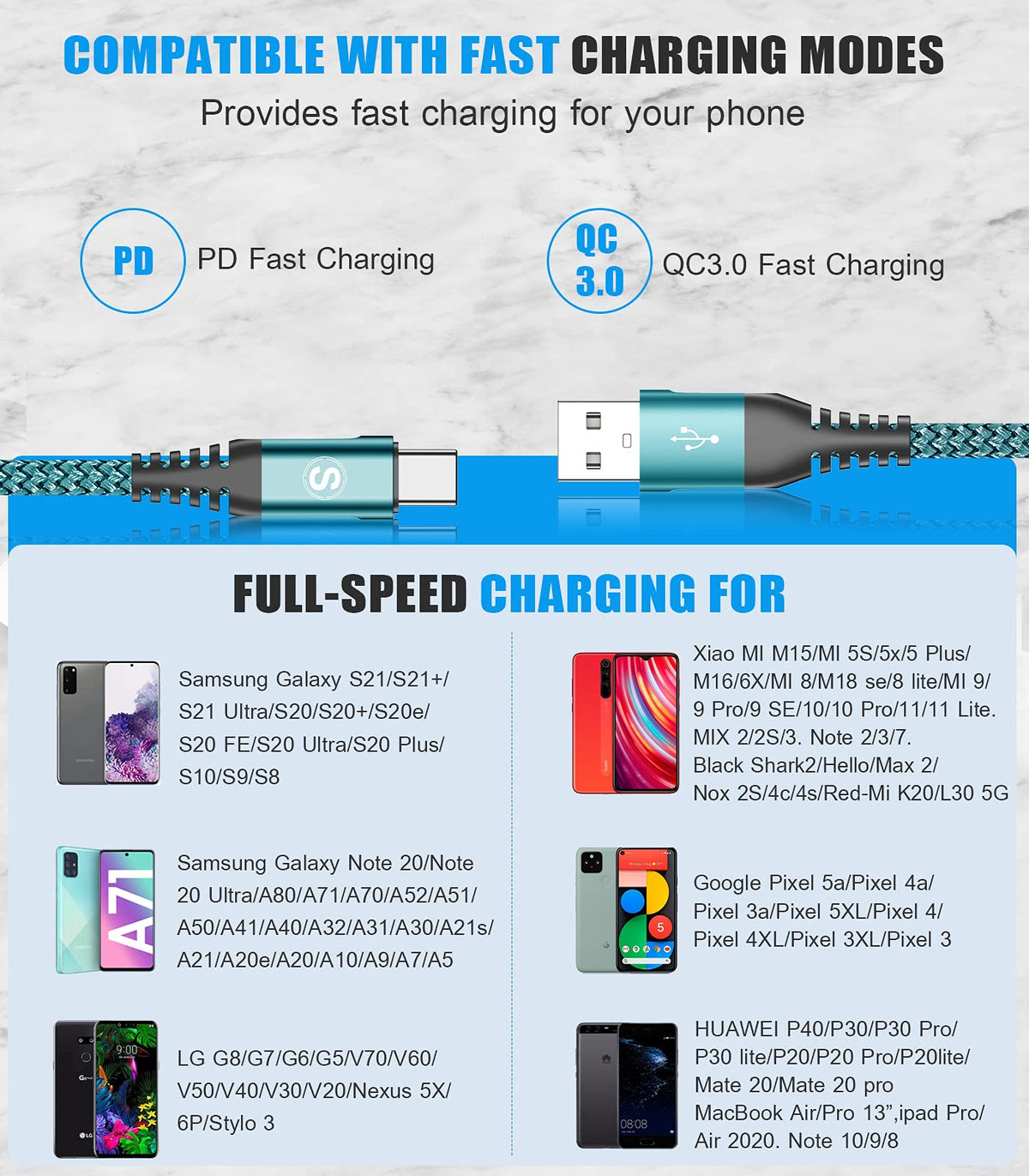 2-Pack 2M USB C Cable 3.1A Fast Car Charger Cable Compatible for iPhone 17 air 16 15 Plus Pro Max, Samsung Flip/Fold 7 6 5 4 3 S26 S25 S24 S10 S20 S21 S22 S23 A16/15/14/13/12 A35/A34 A56/55/54, Pixel
