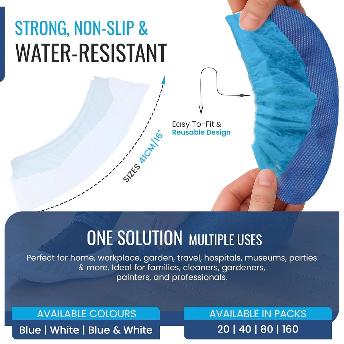 TYGA 20 Pieces Waterproof Reusable Shoe Covers - Blue