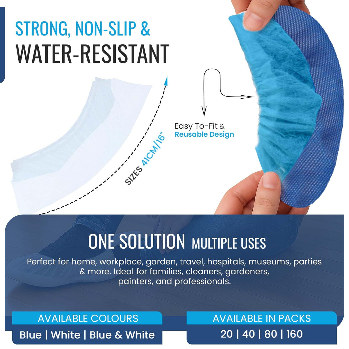 TYGA 20 Pieces Waterproof Reusable Shoe Covers - Blue