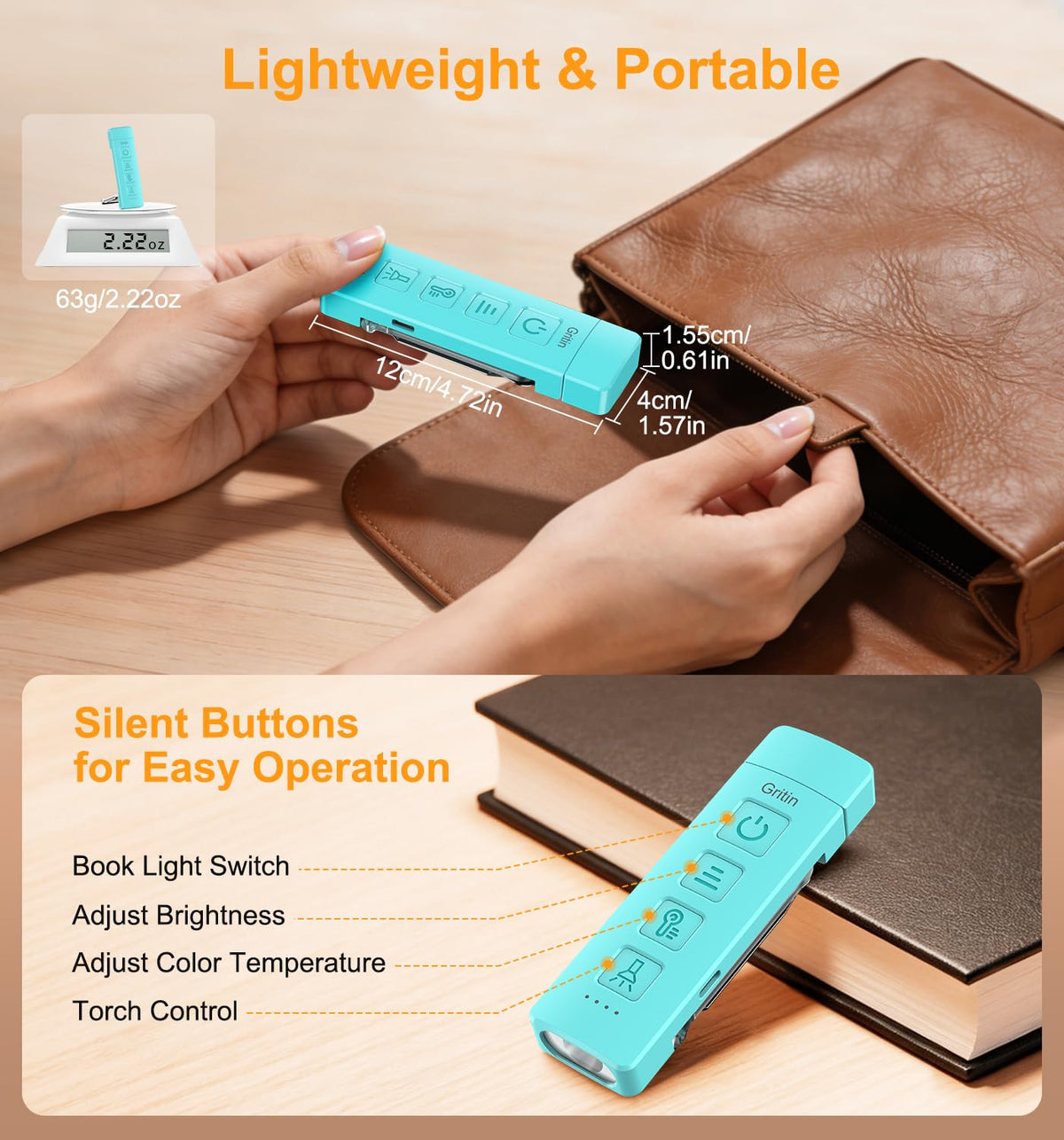 Gritin 2026 Gen 2 Rechargeable Book Light,2-in-1 Reading Light & Torch