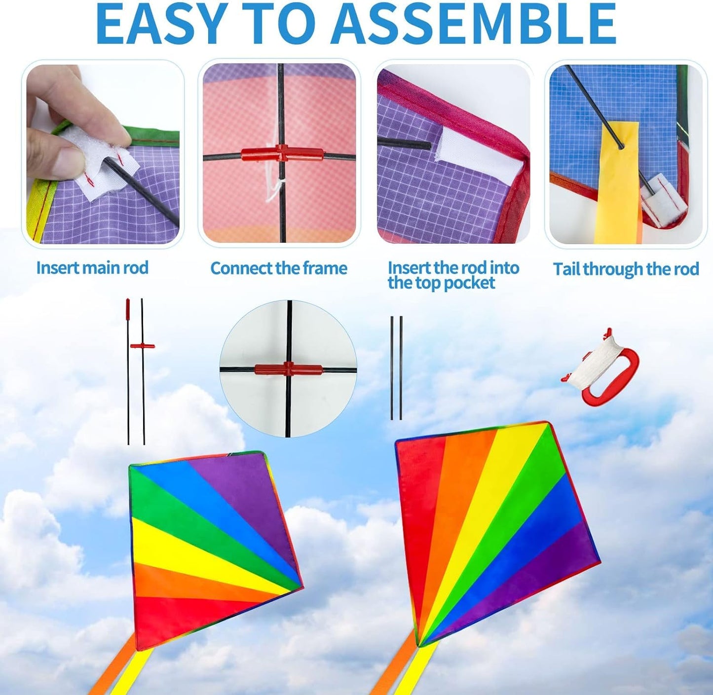 Kites for Kids & Adults, Rainbow Kite Delta Kites for Kids Age 4-8 8-12, Easy to Fly for Beginners,