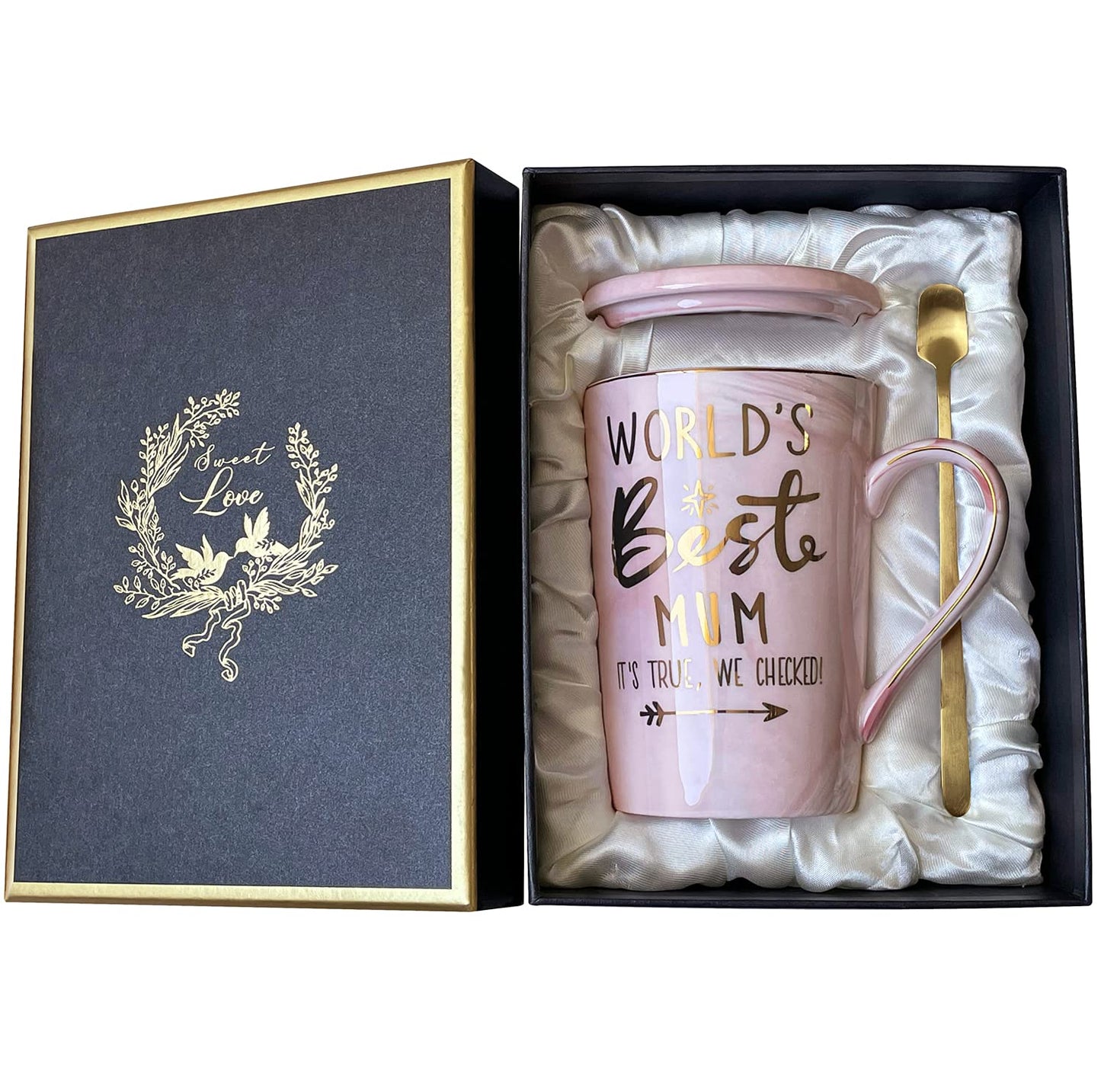 Unique Teacher Appreciation Gifts for Women - Best Teacher Gifts for Teachers, 14oz Pink Marble Ceramic Coffee Mug Printed with Gold, Retirement Birthday Graduation Ideas, End of The Year, Gift Boxed