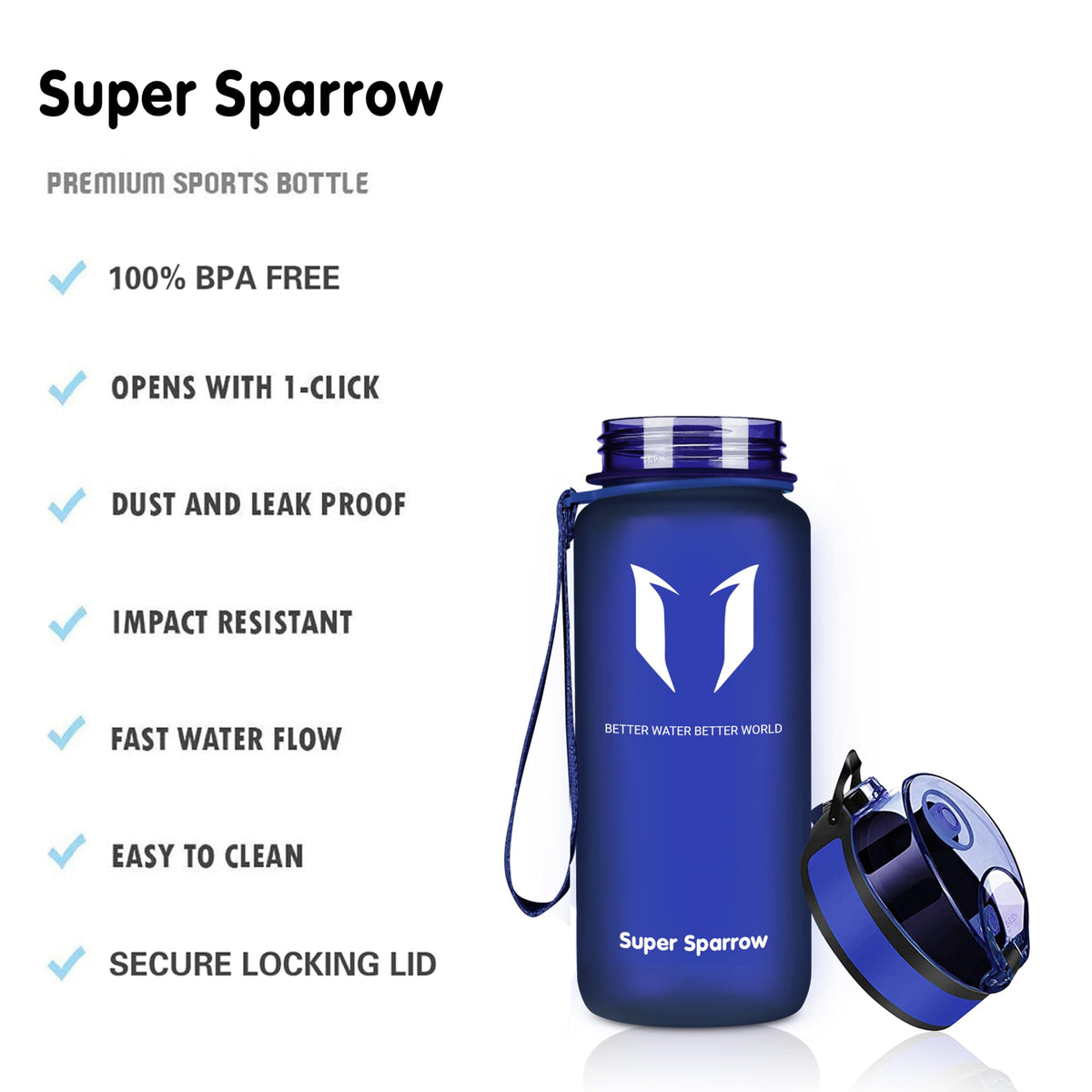 Sparrow Water Bottle 500ml/750ml/1L BPA-Free Tritan Drinks Bottle One-Click
