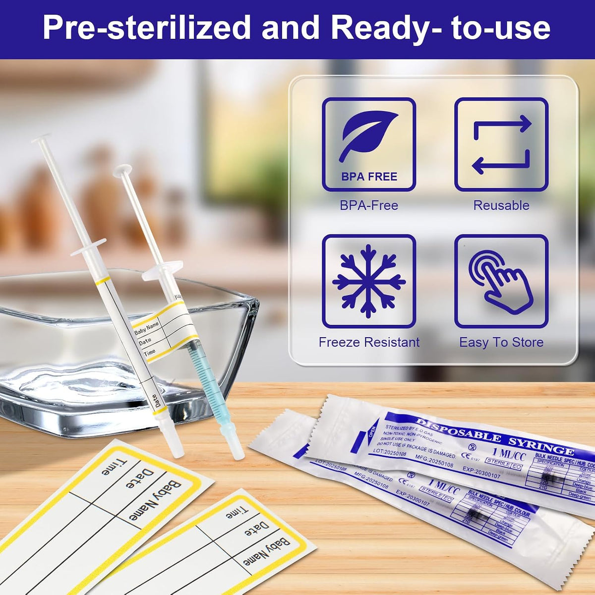 100Pcs1ml Colostrum Syringe Collection Kit No Needle with Cups&Stickers