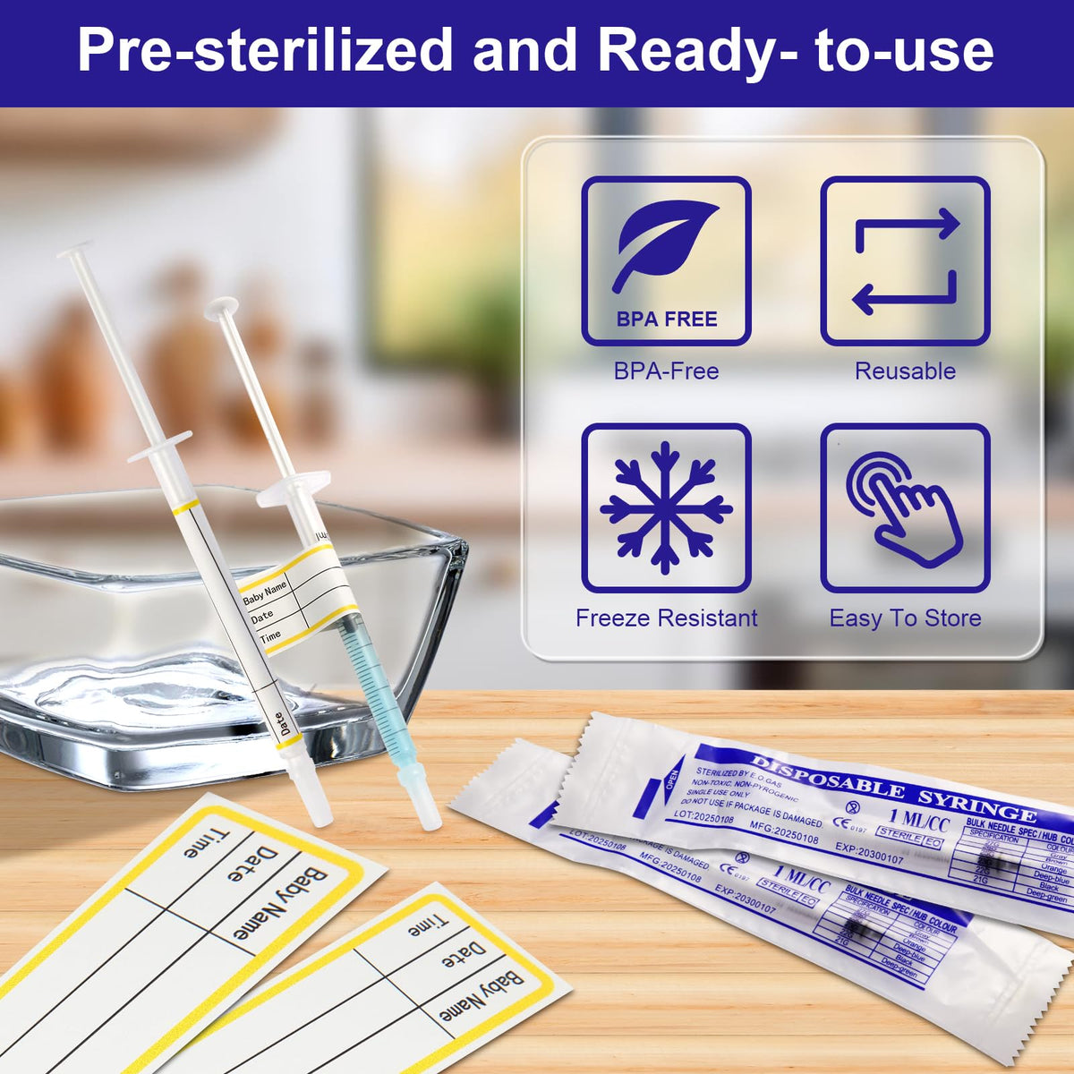 100Pcs1ml Colostrum Syringe Collection Kit No Needle with Cups&Stickers