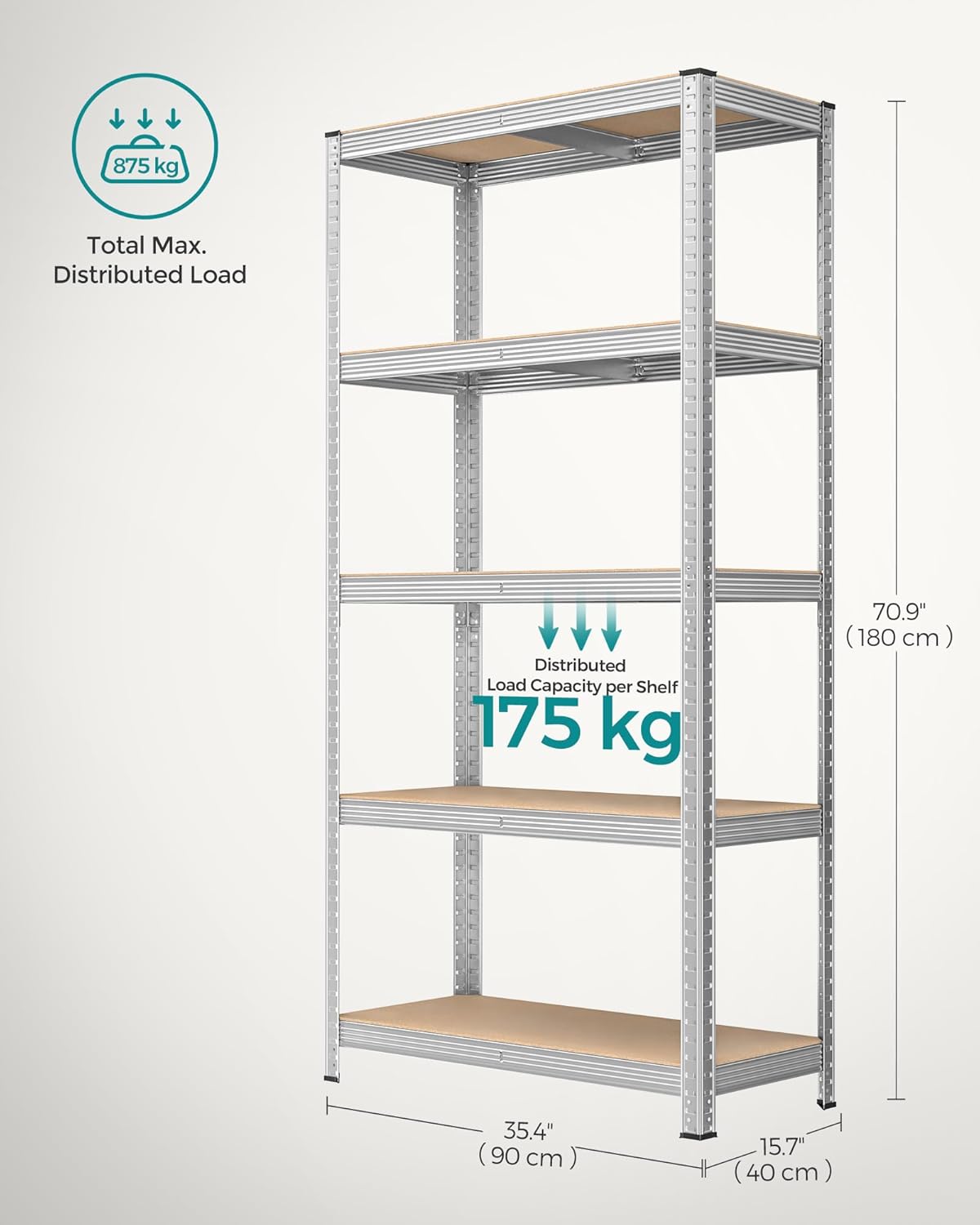 SONGMICS 5-Tier Heavy-Duty Shelving Units, Set of 2, Boltless Assembly