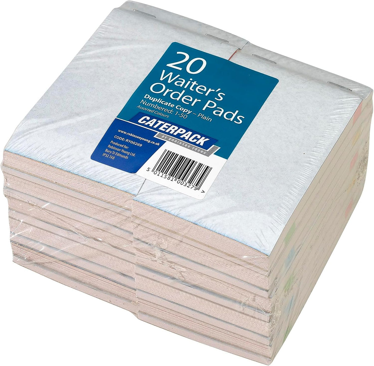 Caterpack - 20 Pack Waiter Order Pads Duplicate Copy - Numbered 1-50, Restaurant Order Pads, Cafe, Bar, Food Service, Hospitality, Duplicate Notepads, Catering Order Books