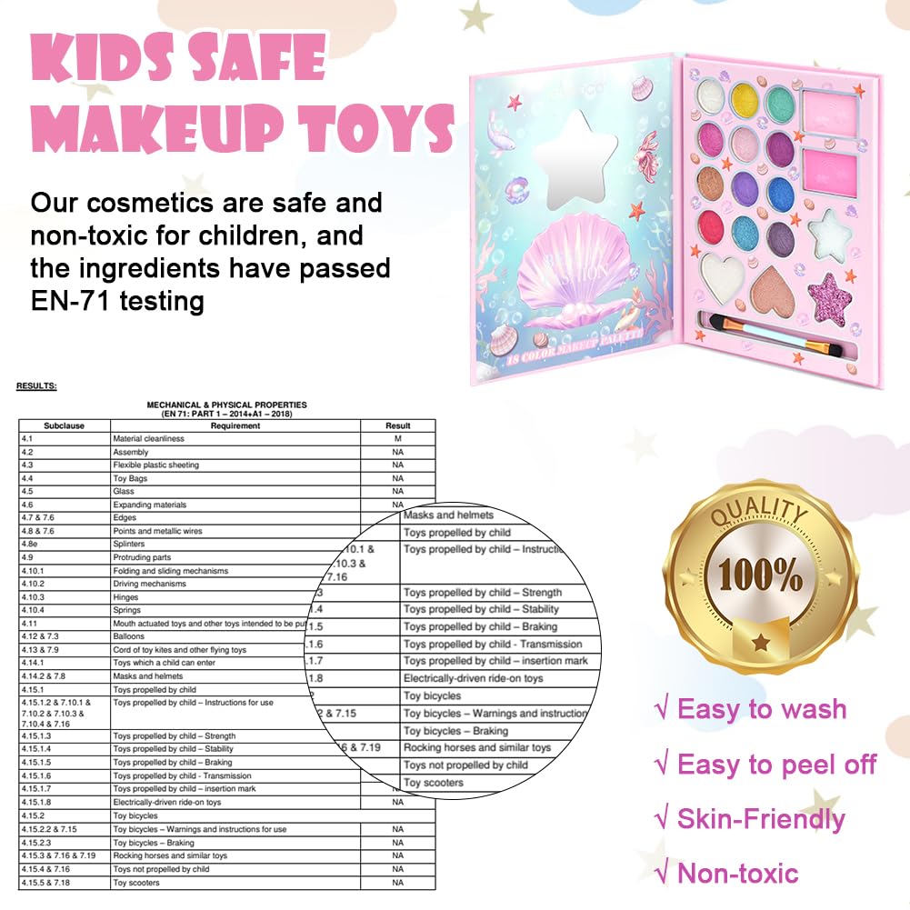 Aomig 18 Colors Kids Makeup Sets for Girls, Washable Children's Make Up Kit with Mirror, Non-Toxic Cosmetic Beauty Set Gift for Kids, Princess Pretend Play Games Toys Birthday