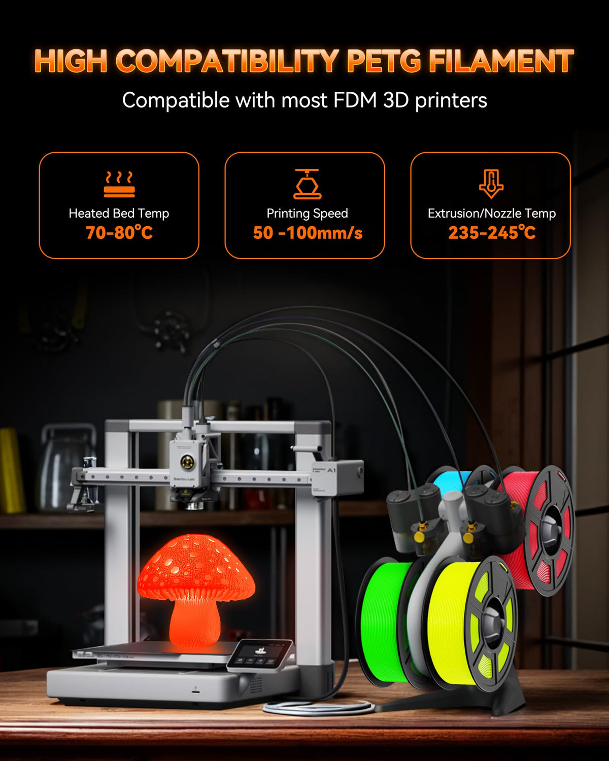 TECBEARS PETG Filament 1.75mm Black 1KG, High Strength & Toughness
