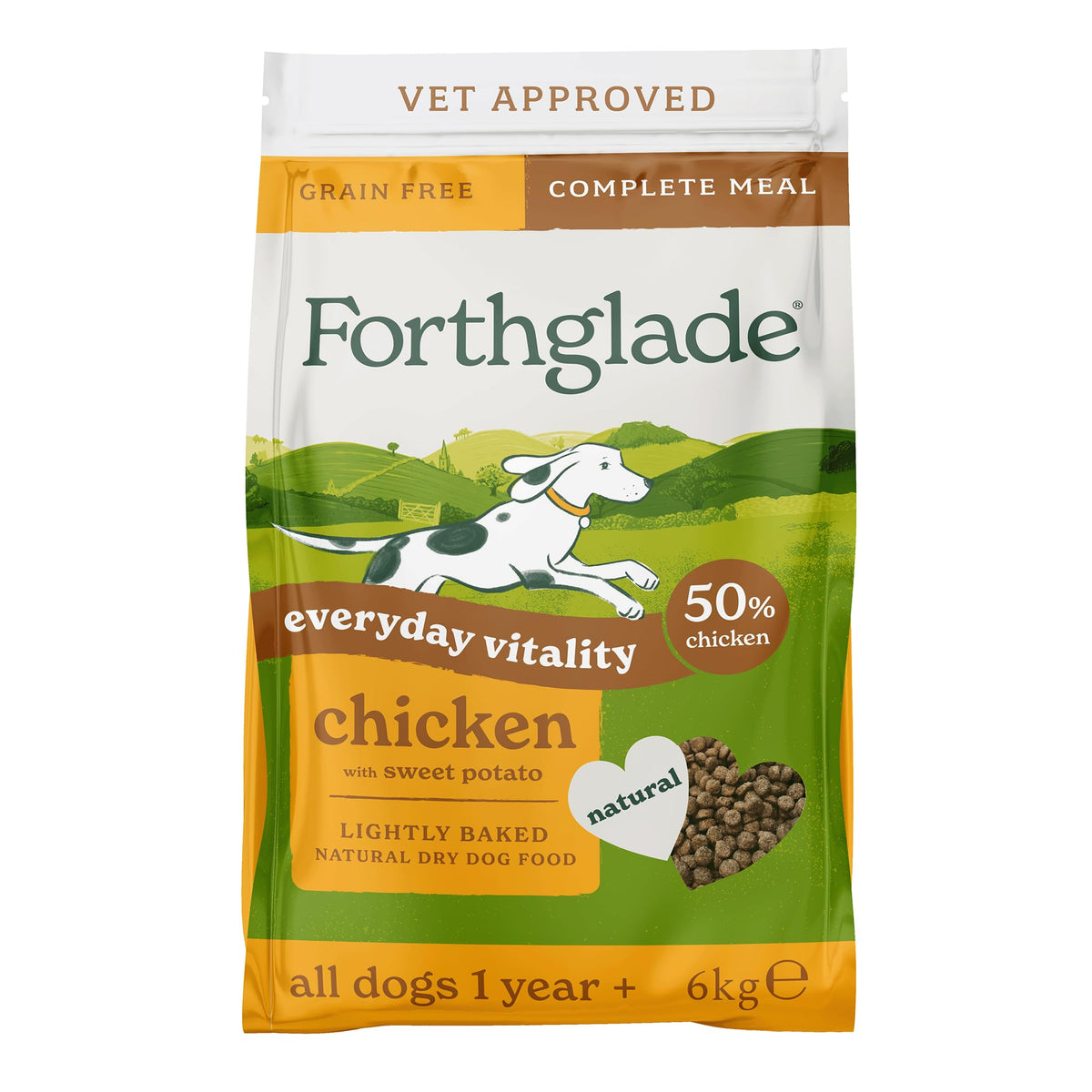 Forthglade Dry Dog Food, Lightly Baked, (2kg), Hypoallergenic and Grain Free Dog Food, Adult 1 Year +, Turkey With Sweet Potato, Completed and Balanced Meal, 50% Single Source Protein