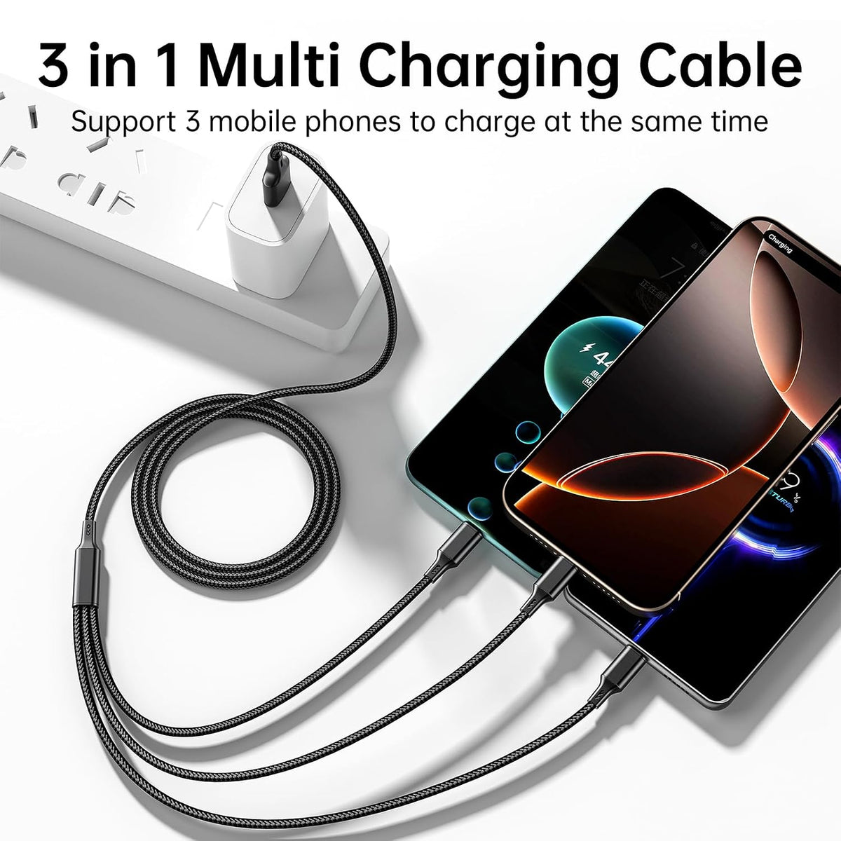 Multi Charging Cable 2 Packs 4FT,3A 3 in 1 Charging Cord for iPhone,Samsung