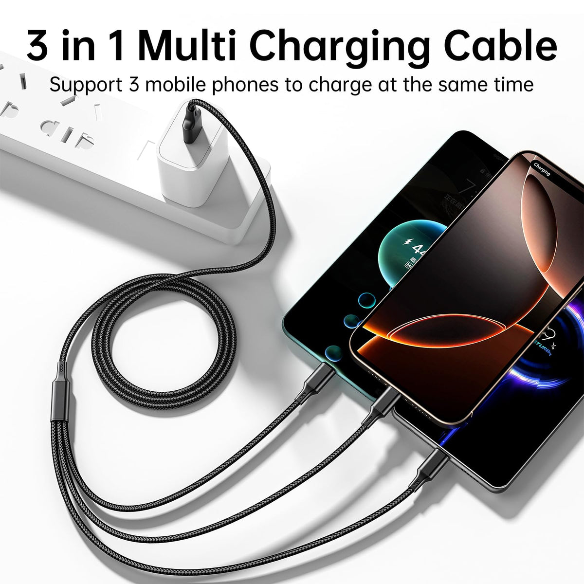 Multi Charging Cable 2 Packs 4FT,3A 3 in 1 Charging Cord for iPhone,Samsung