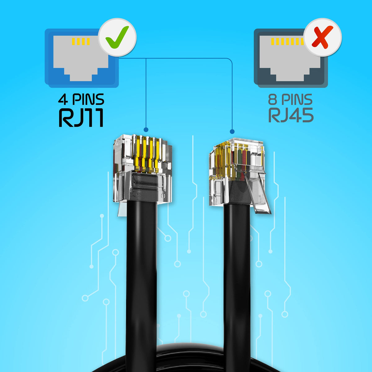 ASNQ High Speed Broadband RJ11 to RJ11 Cable for Landline Telephone, Router, Modem - 3m with OFC Wires and PVC Cover - Internet DSL Cable - Flat, Black