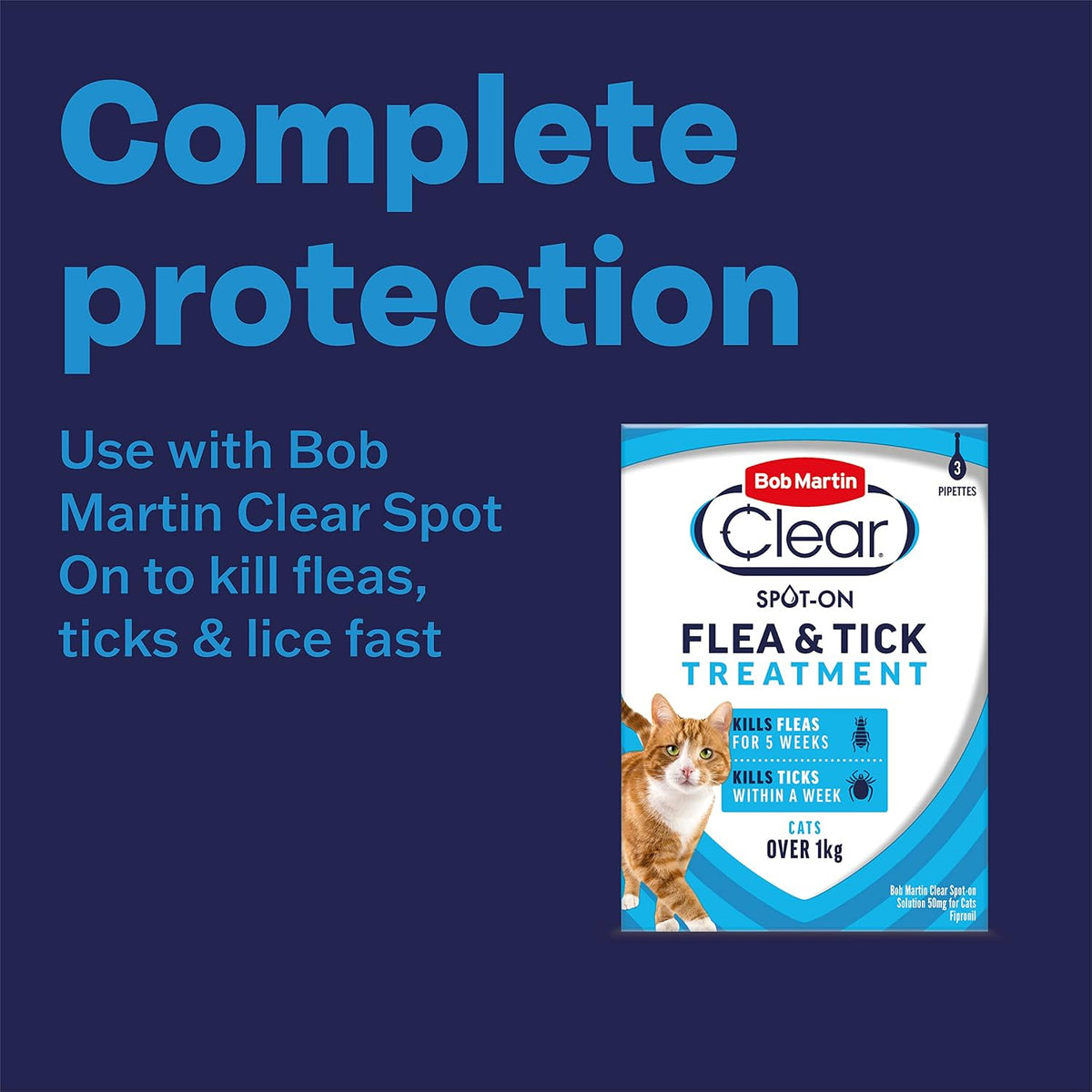 Bob Martin Clear | Spot On Wormer for Cats & Kittens | 100% Effective Tapeworm Treatment (2 Pipettes)