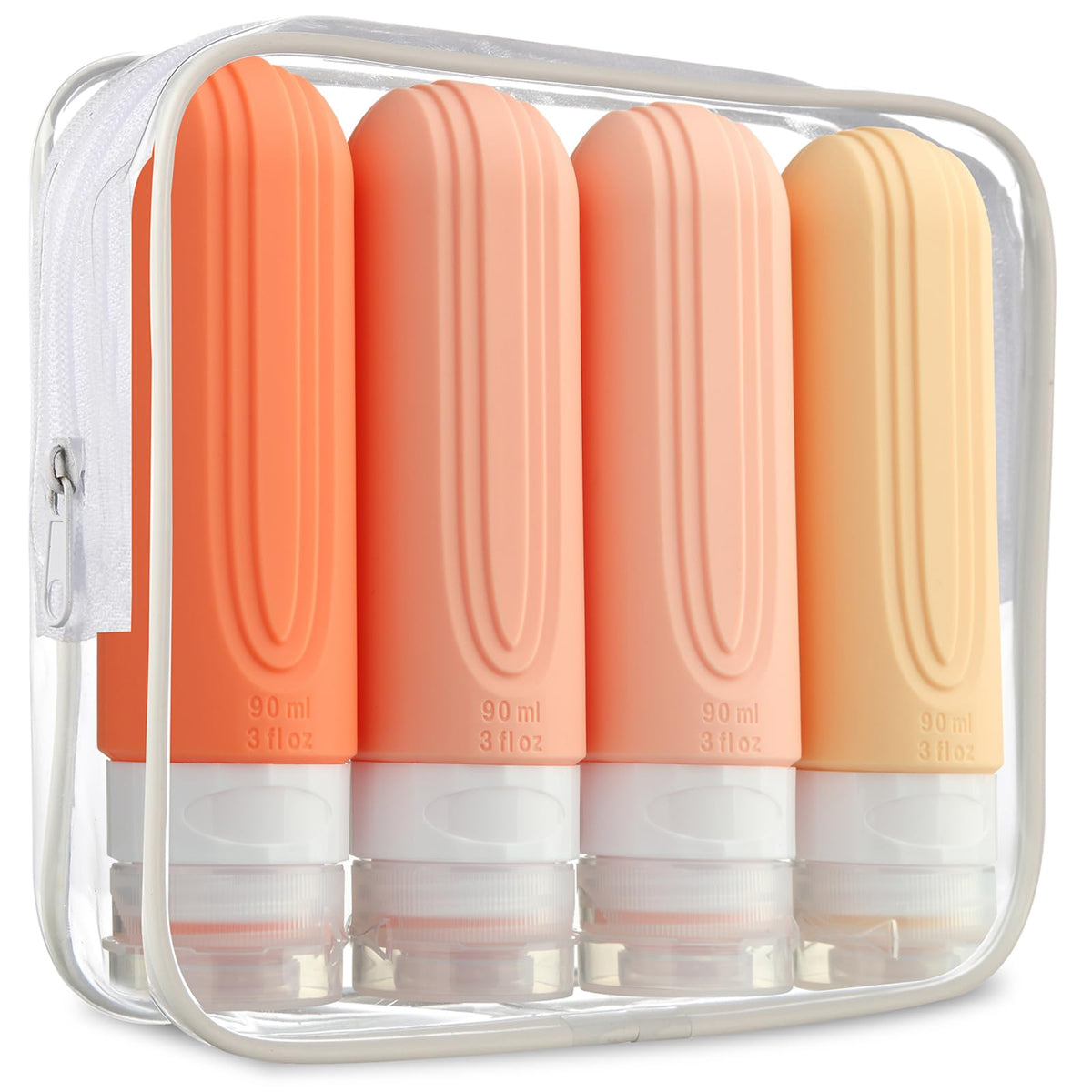 Mrsdry Travel Bottle for Toiletries, Leak Proof Silicone Travel Size 90ml Bottles Refillable Containers for Liquid Shampoo, BPA Free and TSA Approved Travel Accessories with Clear Bag (4 Pack)