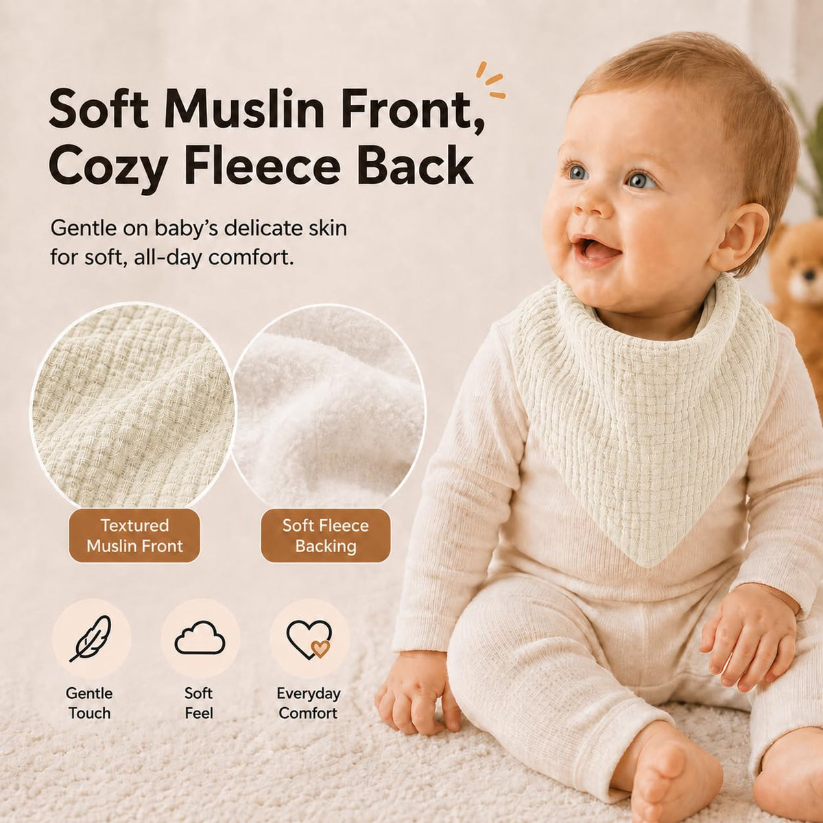 NISXABEBE Muslin Baby Bibs 6 Pack Dribble Bandana Bibs Cotton Drool Bibs for Teething Soft and Absorbent with Adjustable Snaps