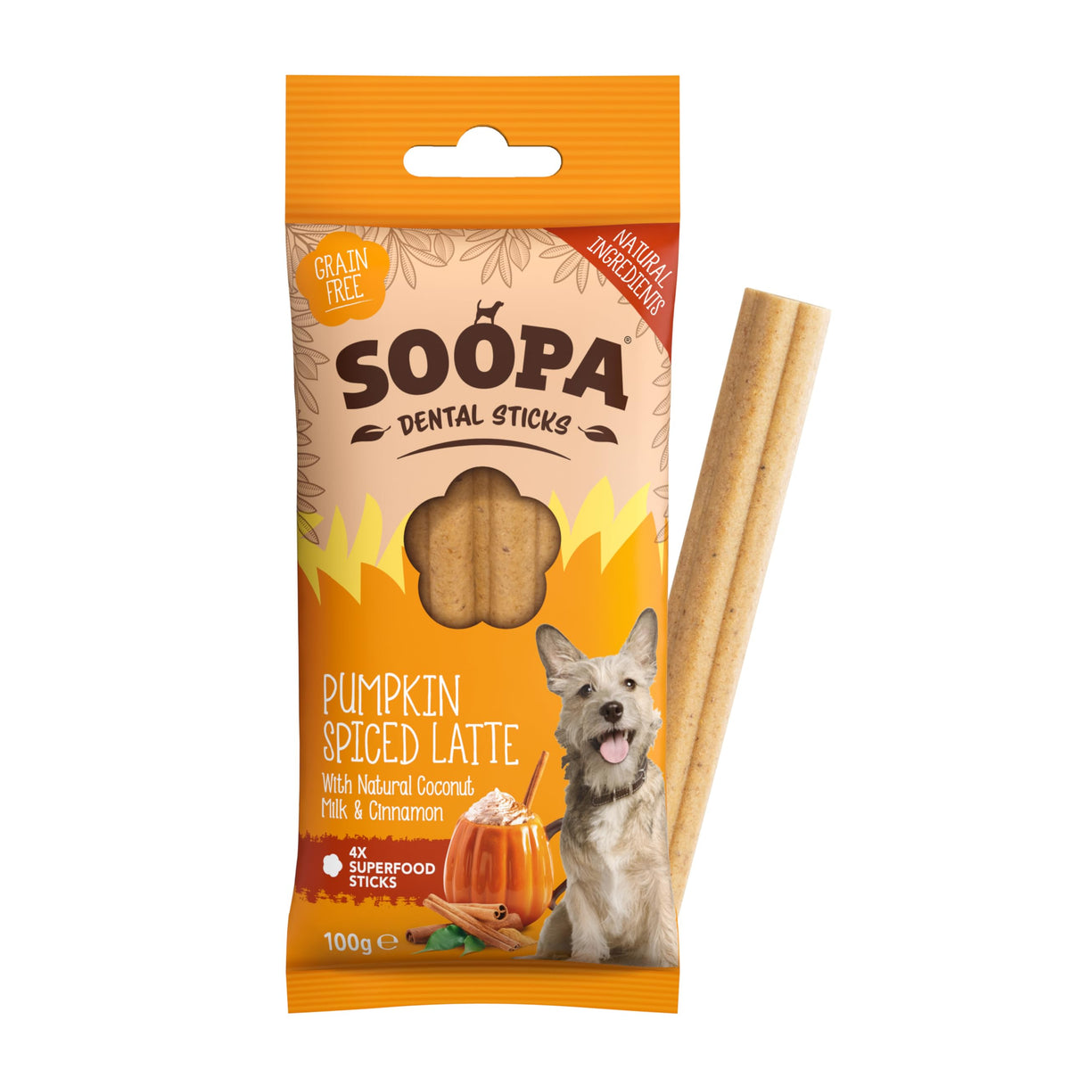 Soopa Carrot & Pumpkin Dog Dental Sticks, Chews to Clean Teeth, 100 g, 1-Pk