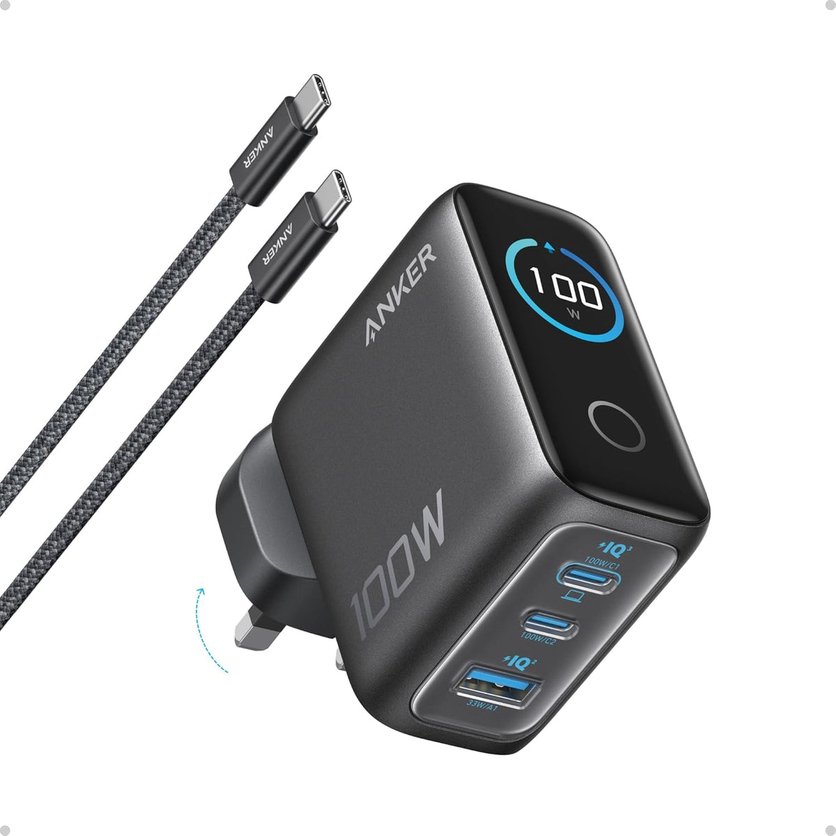 Anker 100W USB C Charger, 3-Port GaN, Smart Display, Touch Control