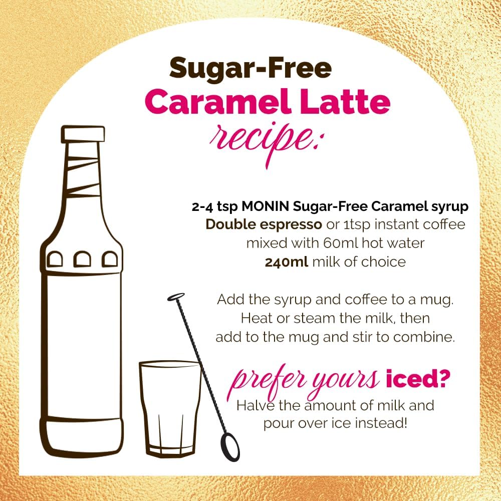 MONIN Premium Caramel Sugar Free Syrup 1L for Coffee and Cocktails. Vegan-Friendly, Allergen-Free, 100 Percent Natural Flavours and Colourings. Sugar-Free Coffee Syrup