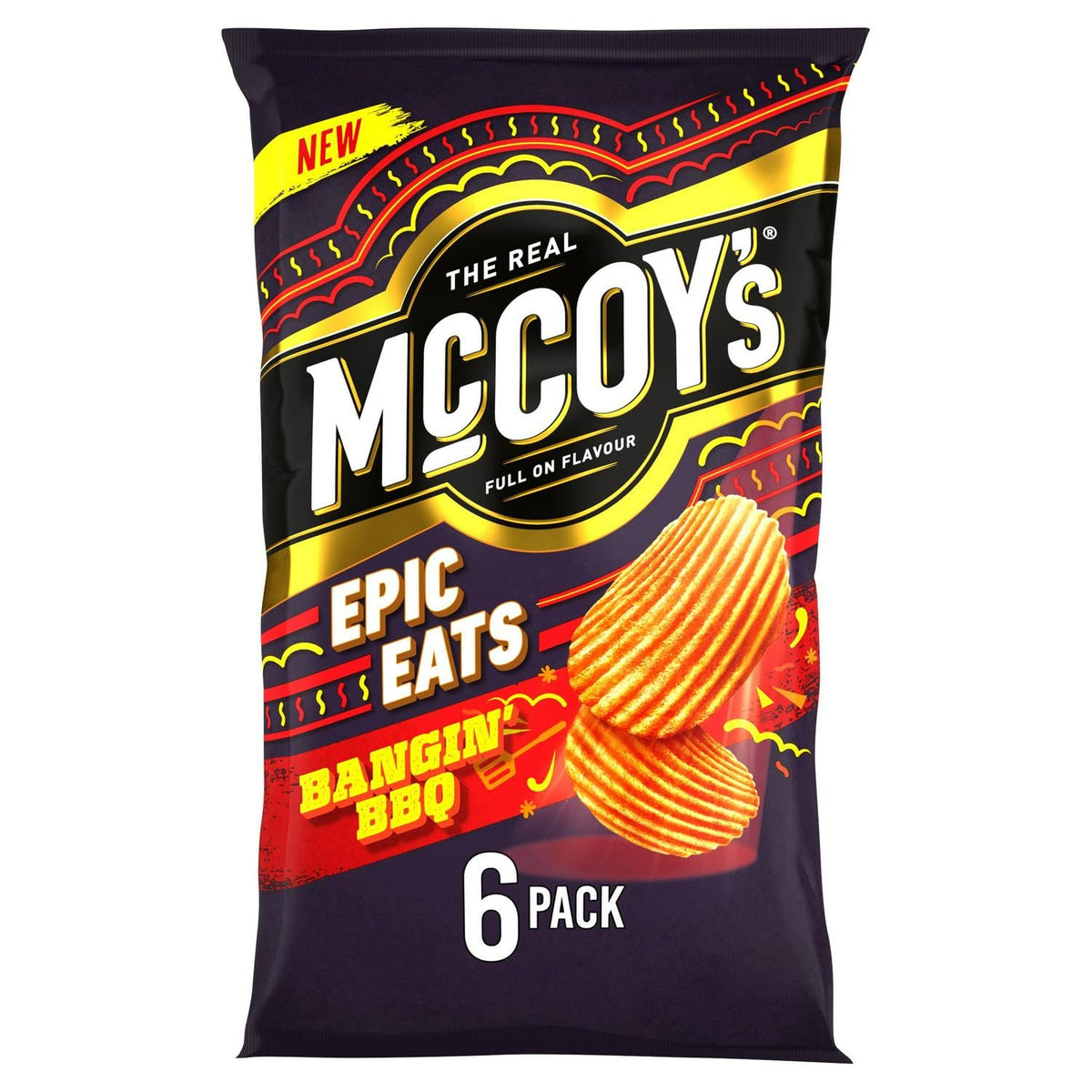 McCoy's Sizzling King Prawn Multipack Crisps 6 Pack (Multipack BOX of 20) - Fully loaded with flavour, iconic ridged crisp, unmistakable crunch