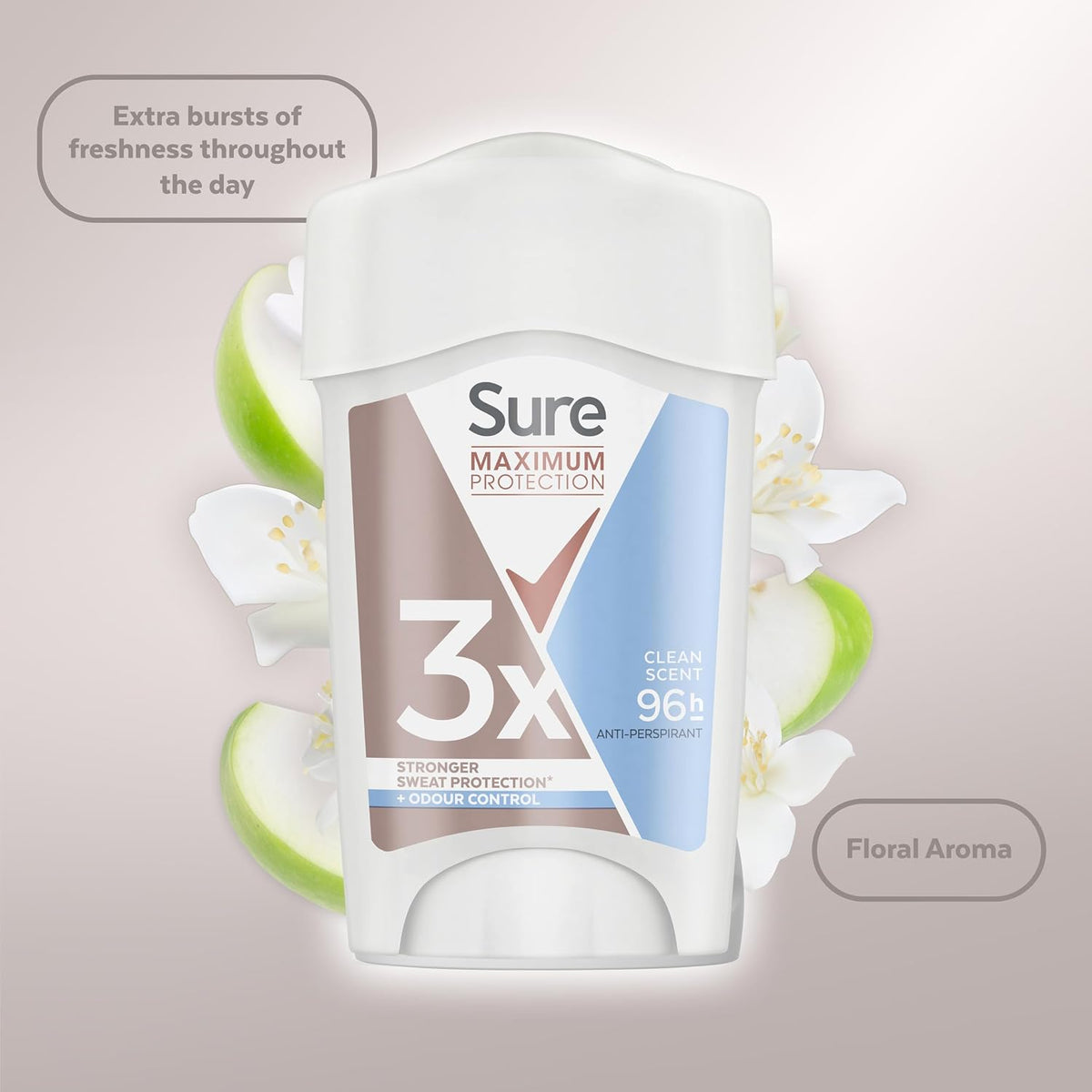 Sure Women Maximum Protection Clean Scent Antiperspirant Deodorant Cream Stick with 3x stronger* sweat protection for 96 hour sweat and odour protection 45 ml