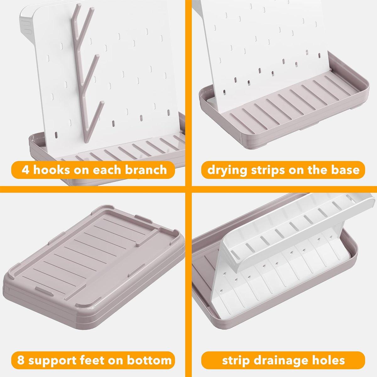 SpaceAid Baby Bottle Drying Rack with 20 Hooks, White and Gray