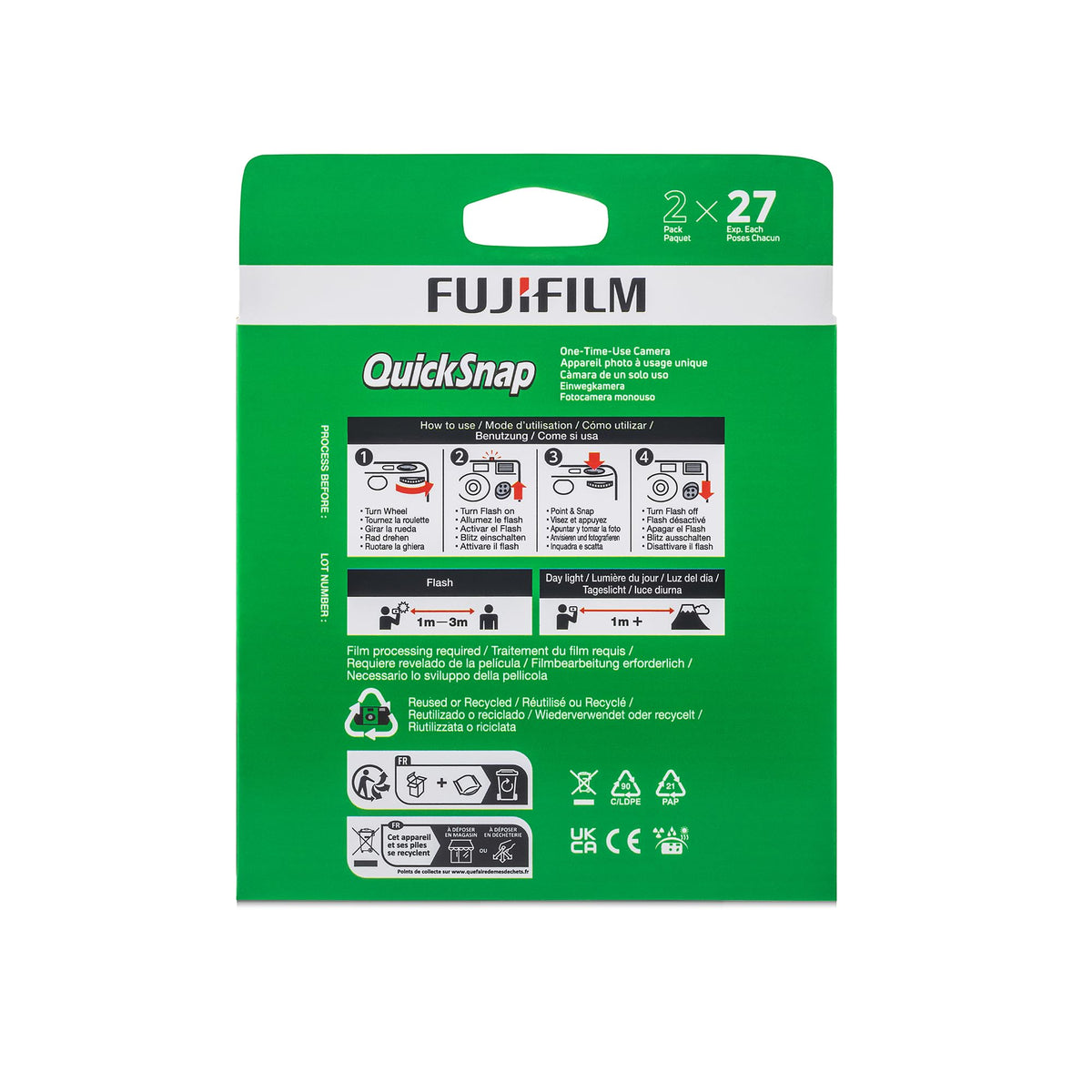 Fujifilm Quicksnap 27 exposure, FUJICOLOR 400 ISO speed film camera, with Built-in flash