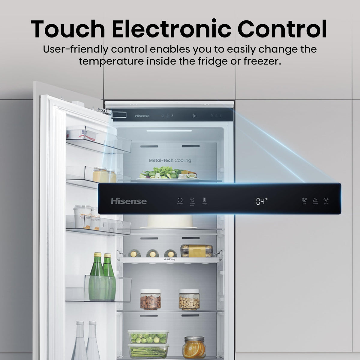 Hisense FV298N4ACE Tall Freestanding Freezer 240 Litre Capacity Total No Frost with LED Display 59D x 59.5W x 172H cm - Stainless Steel, Silver
