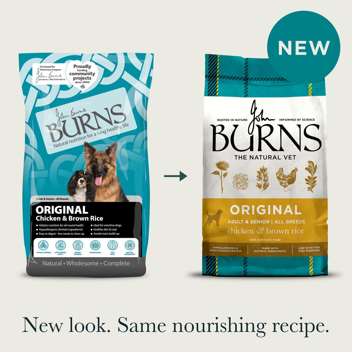 Burns Pet Nutrition Hypoallergenic Complete Dry Dog Food Adult and Senior Dog Original Chicken and Brown Rice 12 kg