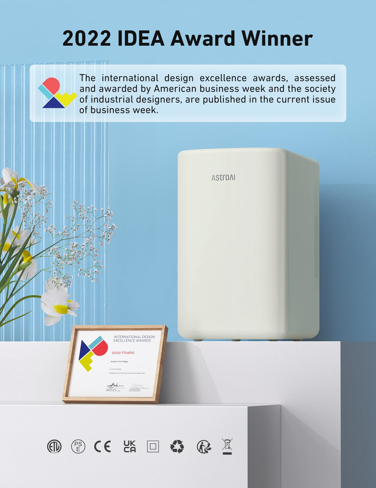 AstroAI Mini Fridge 6 Litre / 8 Can for Bedrooms, Small Fridge, AC/DC Power