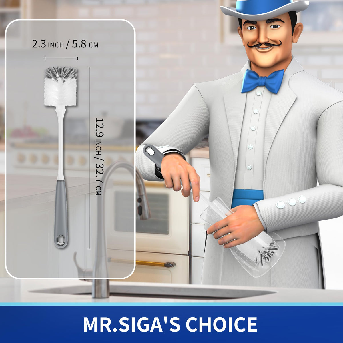 MR.SIGA Long Handle Bottle Brush, Non-Scratch Water Bottle Brush Cleaner