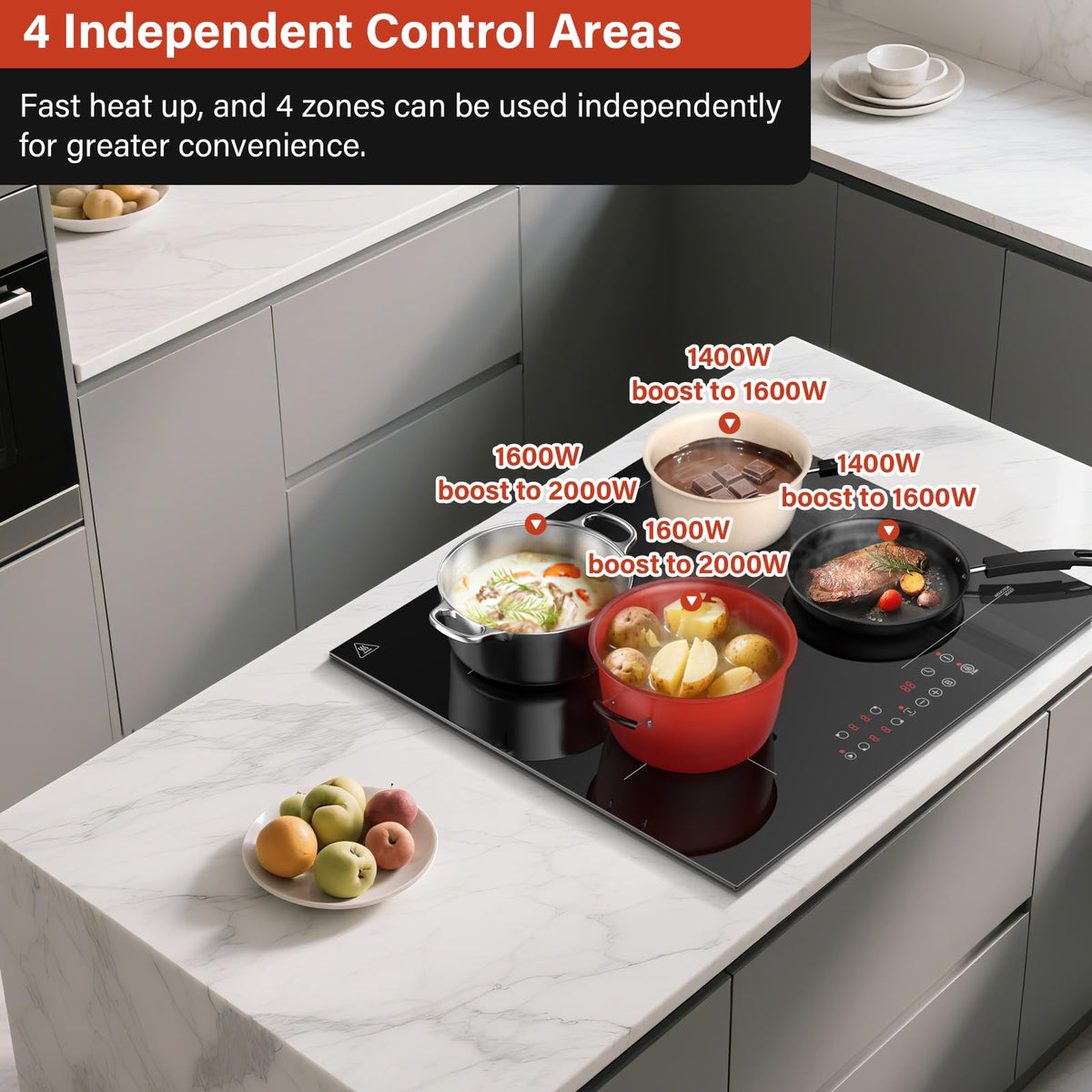 Single Induction Hob 2000W, Portable Induction Cooker with 10 Power & Temperature Levels, Touch Control, Child Lock, 3-Hour Timer, Residual Heat Indicator, Black Glass Panel Electric Hob
