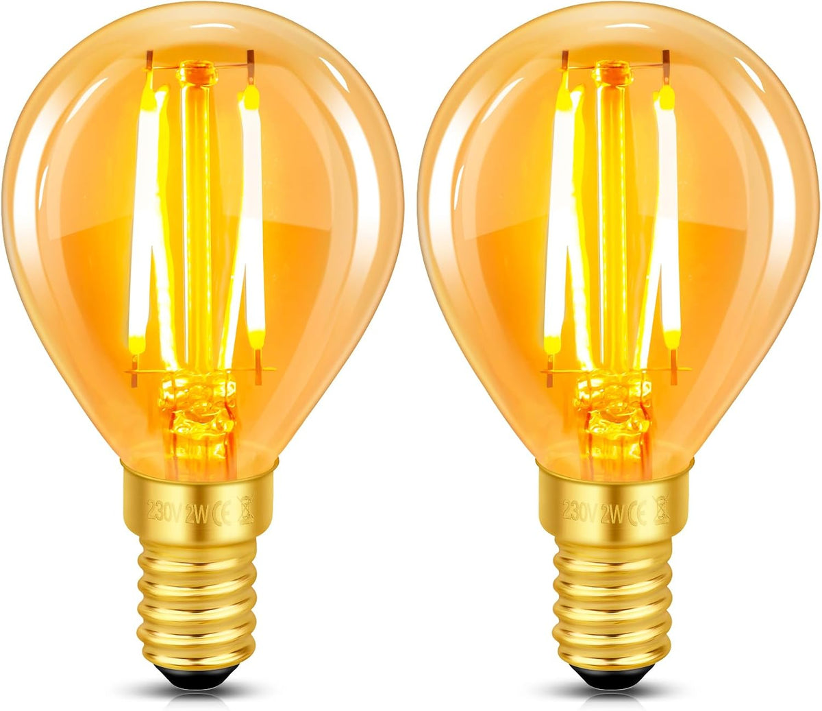 Vintage Light Bulb E14 Edison Screw Bulb, 4W LED Filament Equivalent 40 Watt, Antique Style Retro Amber Glass 2200K Warm White, 400LM, AC 220V, Non-dimmable, Mini G45 Golf Ball Bulbs, 6 Packs
