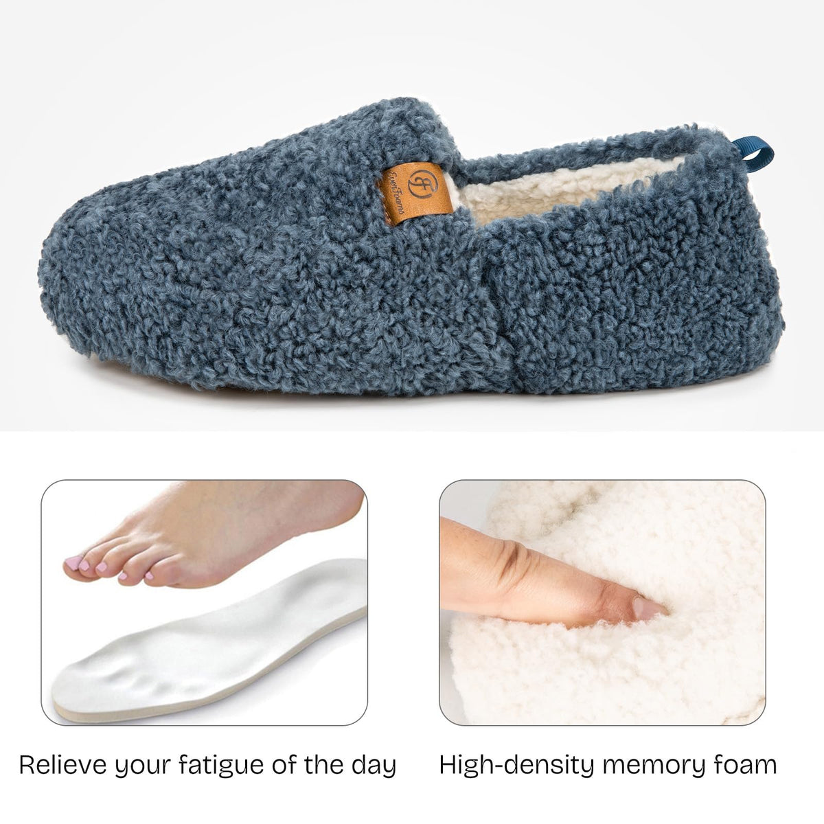 EverFoams Women's Fuzzy Full Slippers Faux Shearling Memory Foam