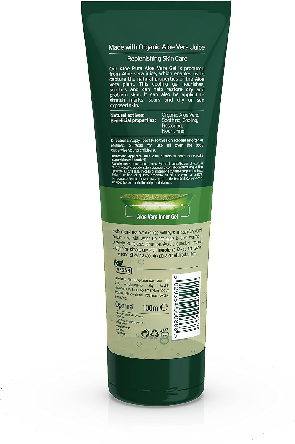 Aloe Pura, Organic Aloe Vera Gel, Natural, Vegan, Cruelty Free, Paraben & SLS Free, Cooling, Soothing, 100ml