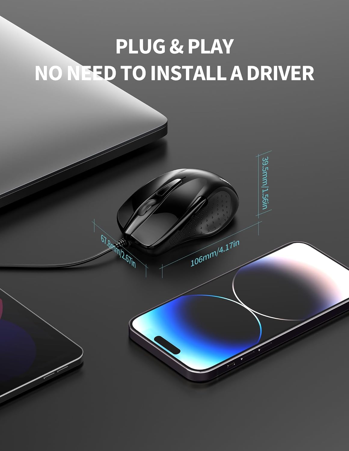 TECKNET USB Wired Mouse, 6400 DPI Mice 4 Adjustable DPI with 6-Button Corded, Optical Computer Mouse with Ergonomic Design for Laptop, Chromebook, PC, Desktop, Mac, Notebook