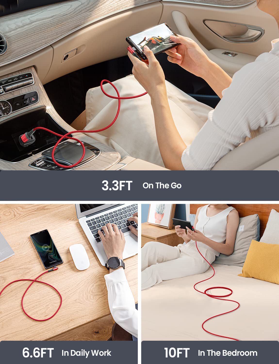 AINOPE USB C Charger Cable,(2Pack 2M) 3.1A Right Angle USB to USB C Cable