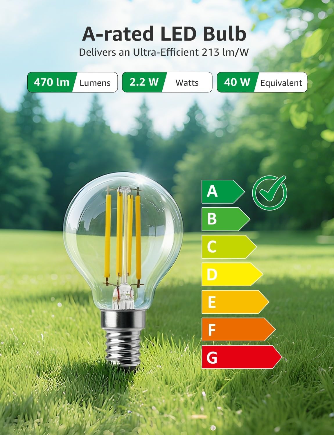 Lepro E14 Golf Ball Bulb A-Rated, Warm White, 2.2W = 40W, 470LM, Pack of 2