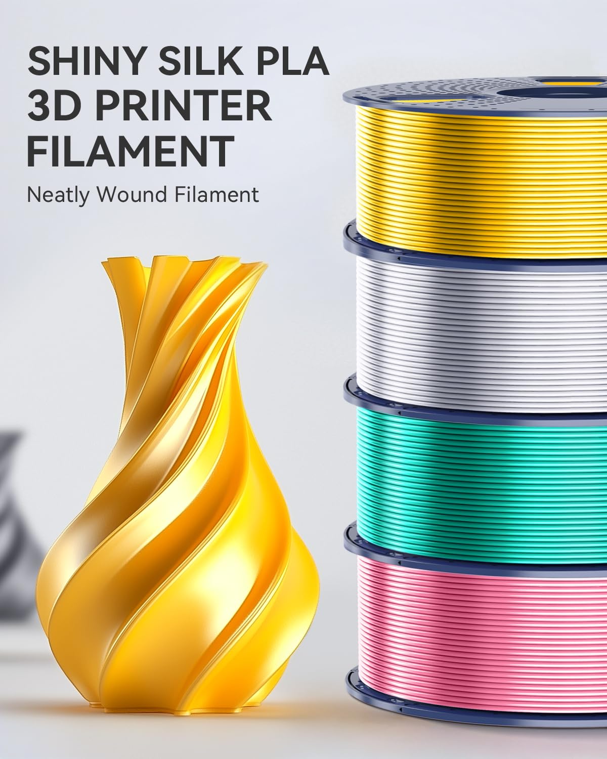 SUNLU Silk PLA+ Filament, Shiny Metallic Silk 3D Filament 1.75mm
