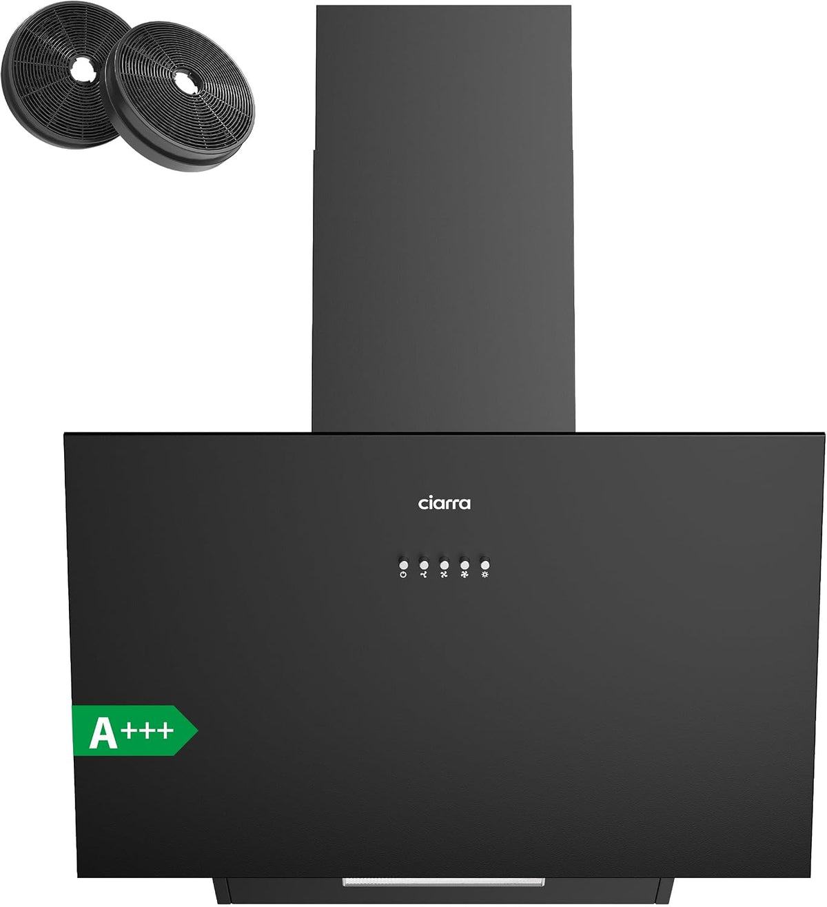 CIARRA CBCB6736C Angled Cooker Hood 60cm with CBCF002X2 Carbon Filters Recirculating & Ducting LED Lights Black Painting&Tempered Glass Wall Mounted Range Hood 600mm Kitchen Extractor Fan