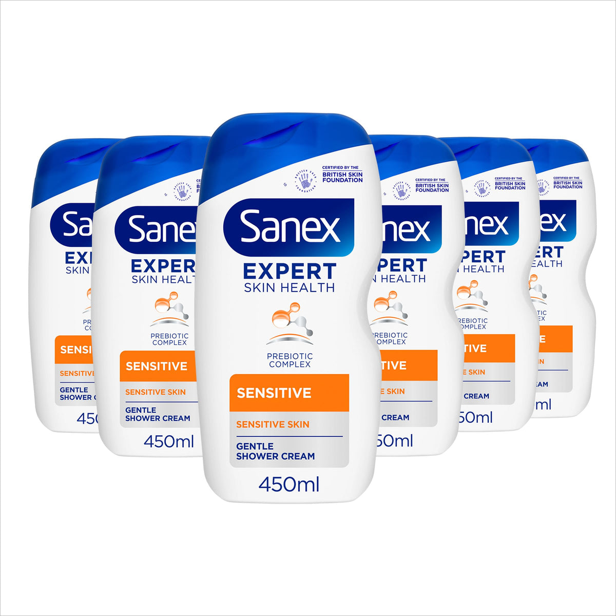 Sanex Body Wash - Expert Skin Health - Hypoallergenic Shower Gel - Dermatologist Tested Gentle for Very Sensitive Skin - Multipack - 6 Pack - 450ml Bottles