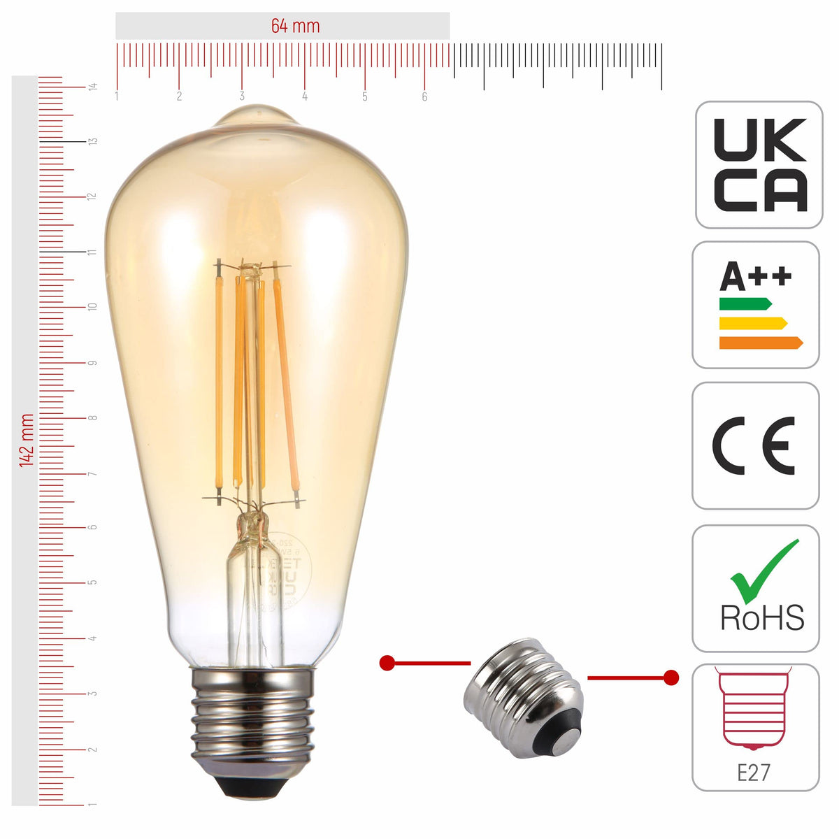 TEKLED LED Filament Style ST64 Bulbs E27 Dimmable 6.5W 60W Equiv 2700K 2 Pack Warm White