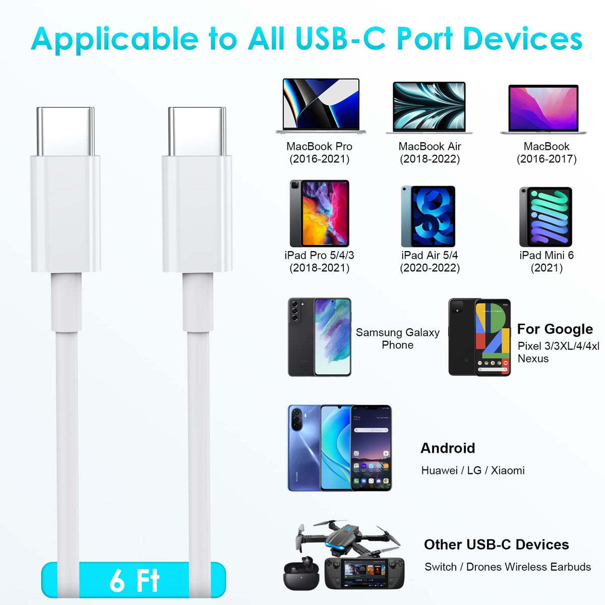 USB C Charger Cable 3M,3Pack10FT USBC to USBC Cable 60W Type C Charger