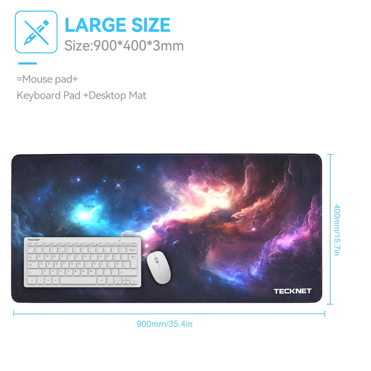 TECKNET Gaming Mouse Mat, 900x400x3mm Large Mouse Pad - Black