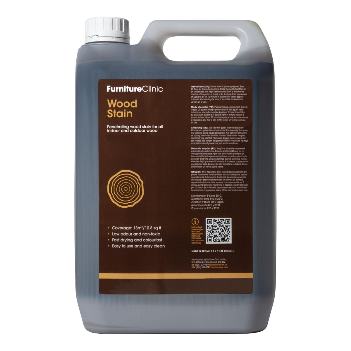 Furniture Clinic Wood Stain (Natural Oak) – Fast Drying, Highly Concentrated, and Easy-to-Apply Light Oak Wood Stain for All Indoor & Outdoor Wood – Water Based & Non-Toxic – 250ml