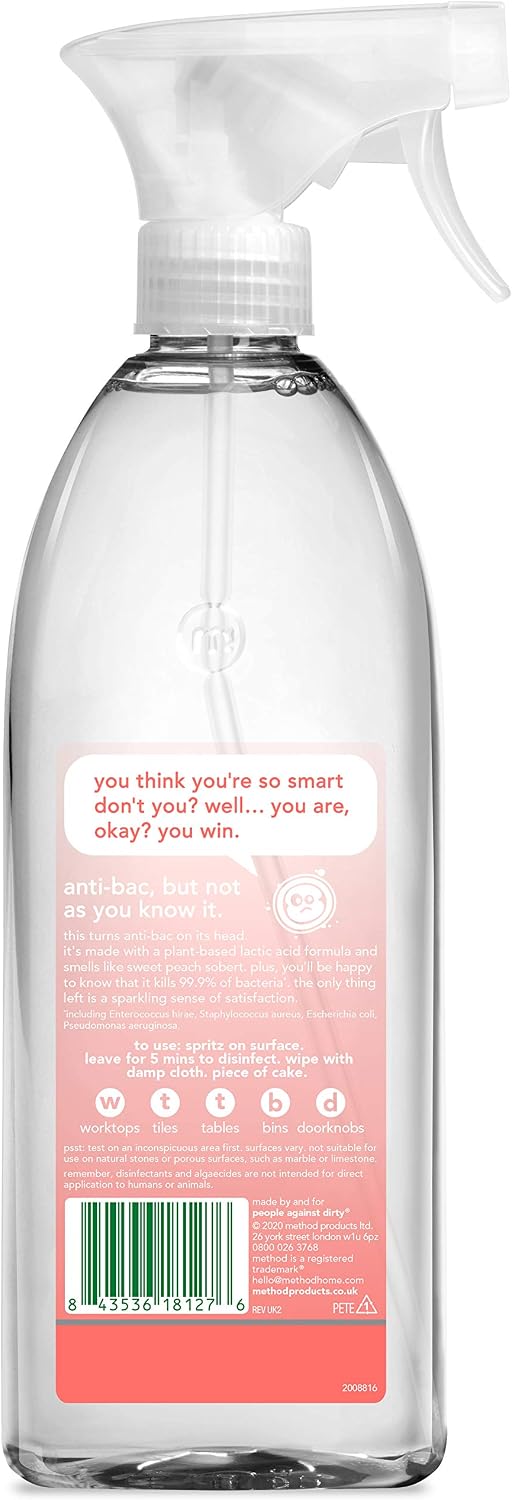 Method Anti-Bacterial Cleaner Spray, Peach Blossom, Kills 99.9%, 828ml