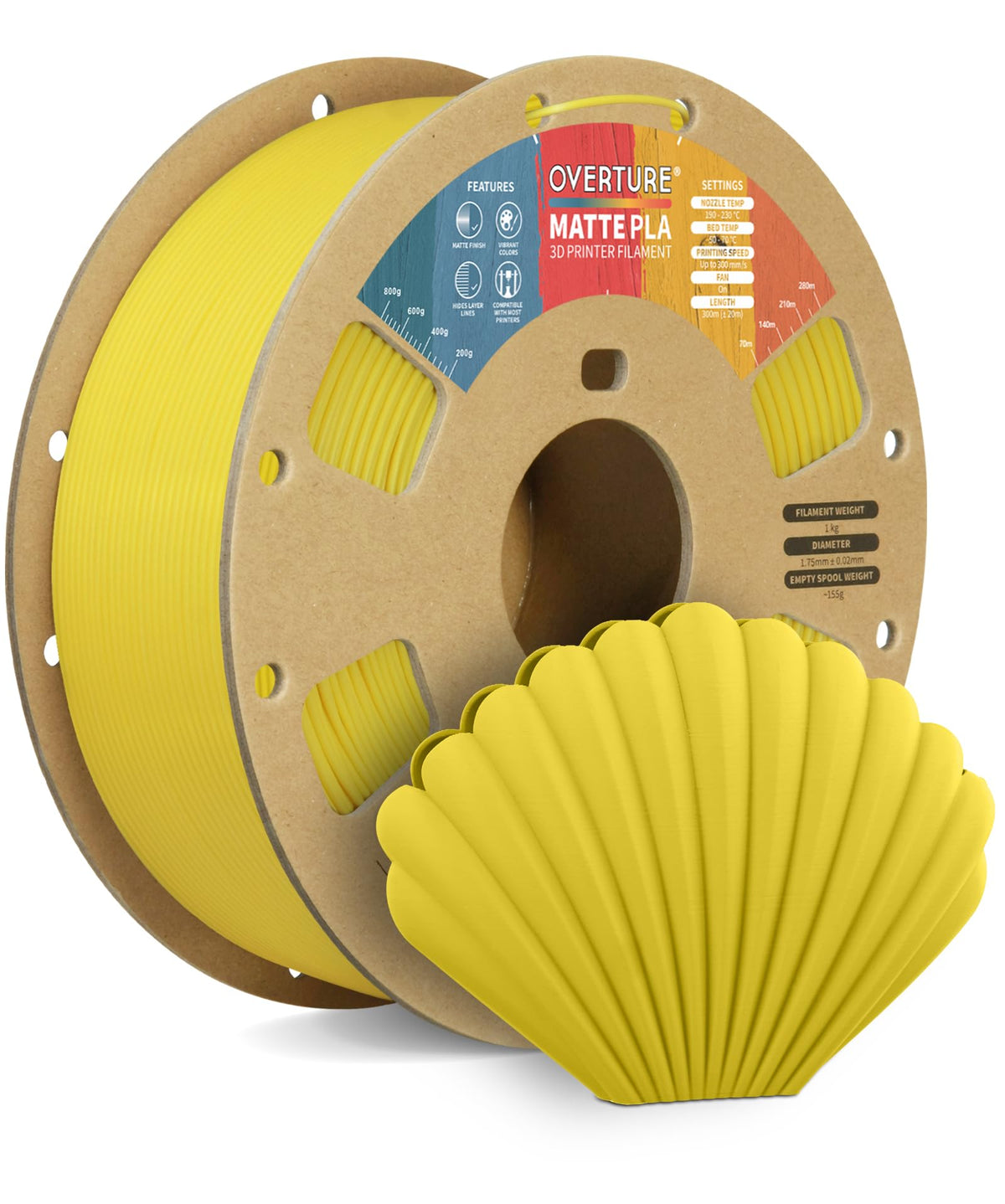 OVERTURE Matte PLA 3D Printer Filament 1.75mm, 1kg Light Brown