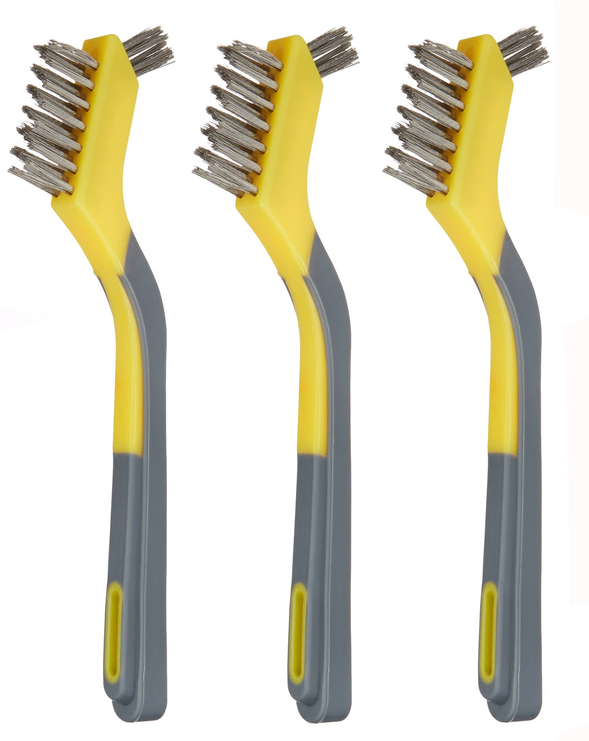 Amazon Basics Brass Mini Brushes, Soft Grip, Pack of 3, 12.7mm, Yellow/Grey, For Cleaning and Removing Rust