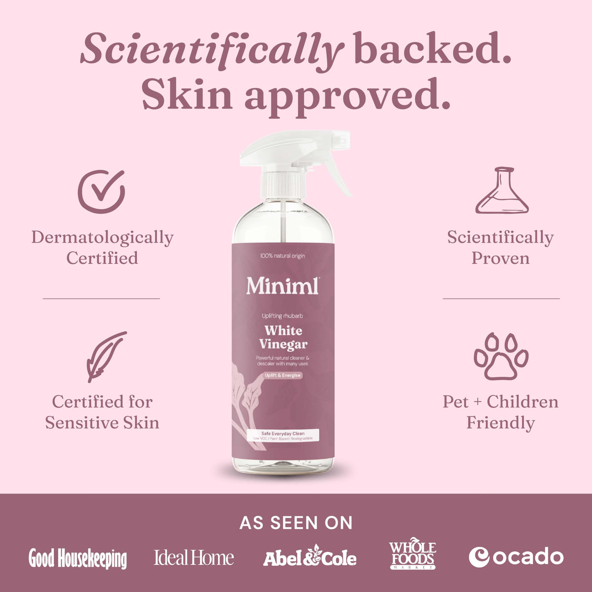 Miniml Eco White Vinegar Cleaning Unscented 750ml - All Natural Multi-Surface & Multi-Purpose Cleaner, Limescale Remover, Laundry Softener & More - 100% Vegan & Cruelty Free