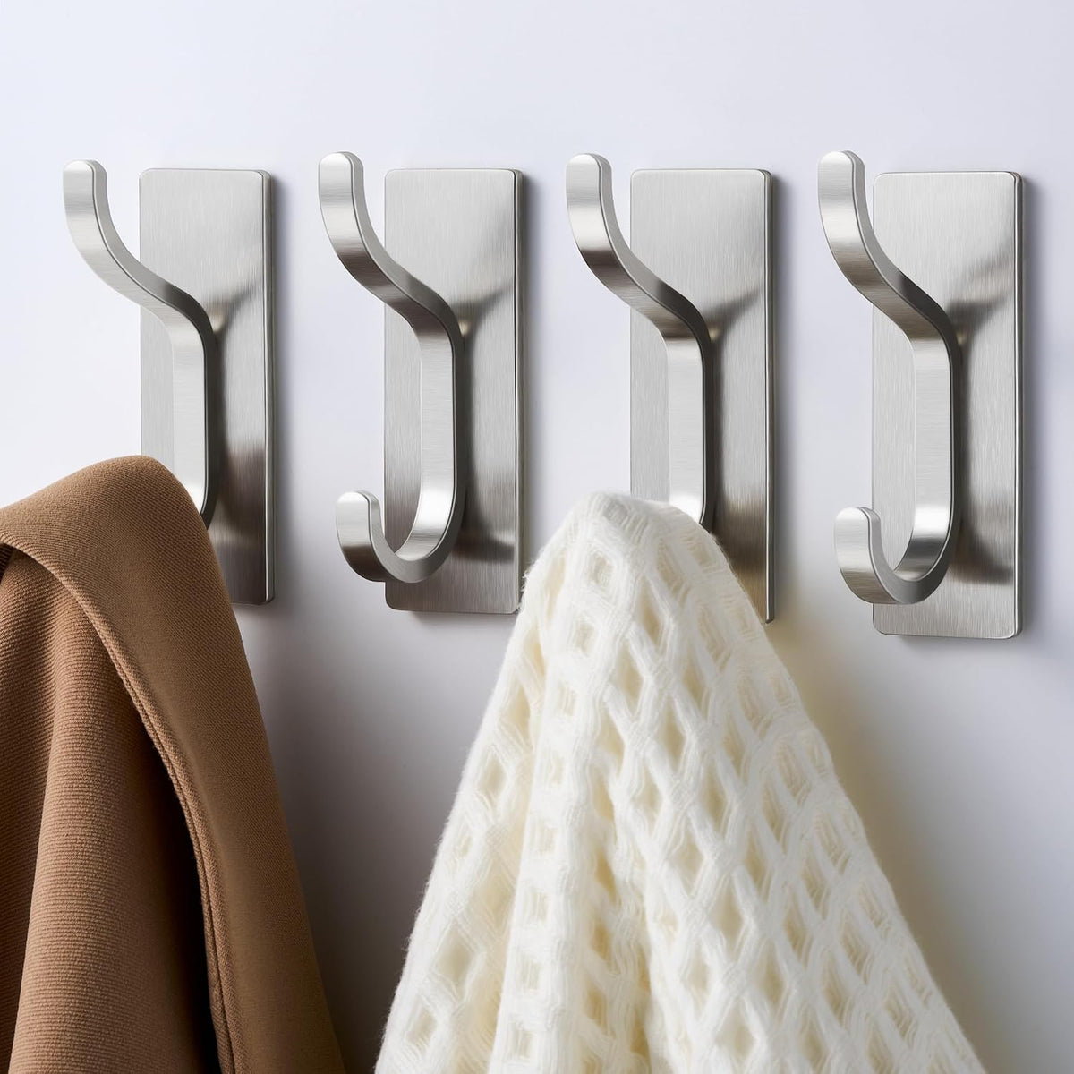 pickpiff Self Adhesive Hooks for Coat,8KG Stick-On Wall Hooks, Black 4 Pack